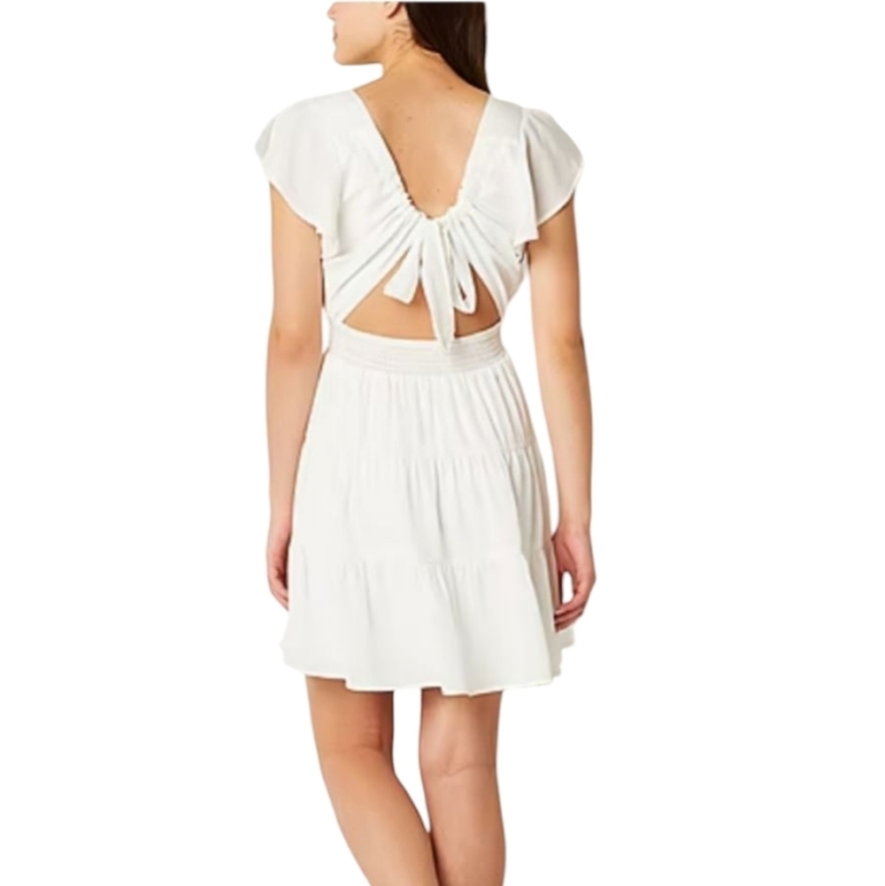 Emerald Sundae Dress Women's White V-Neck Tie Back Split Cap Sleeve Sz XS NWT